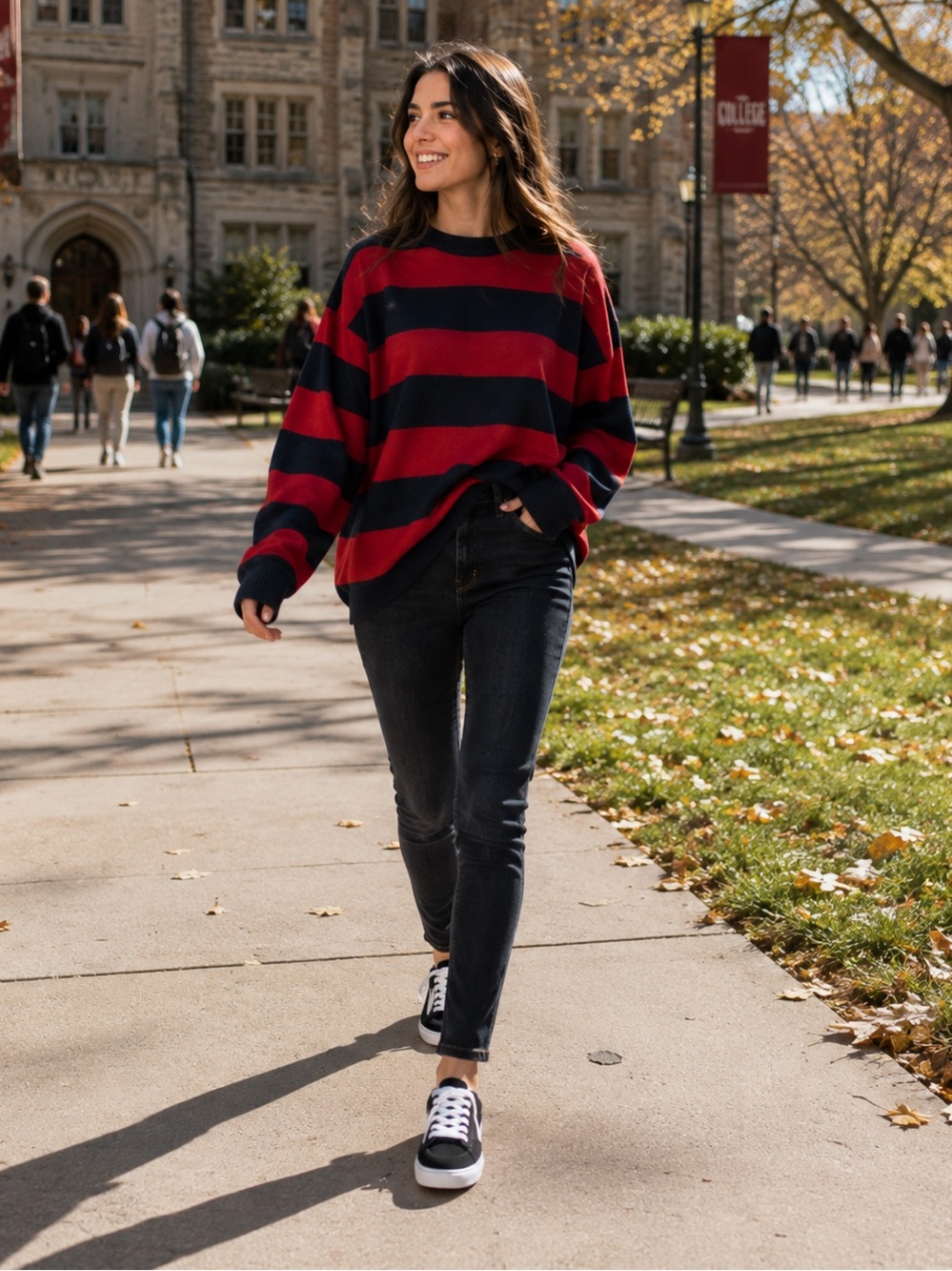 Brandy Melville Oversized Striped Brianna Knit Sweater Red Navy OS